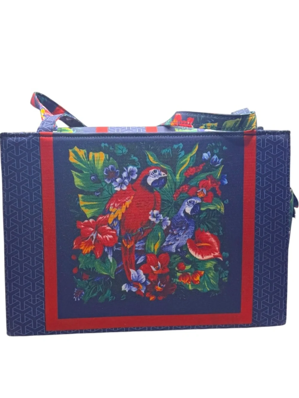 Tropical Parrot Beaded Embroidered Canvas Tote Bag Matching Wallet Set Y2K